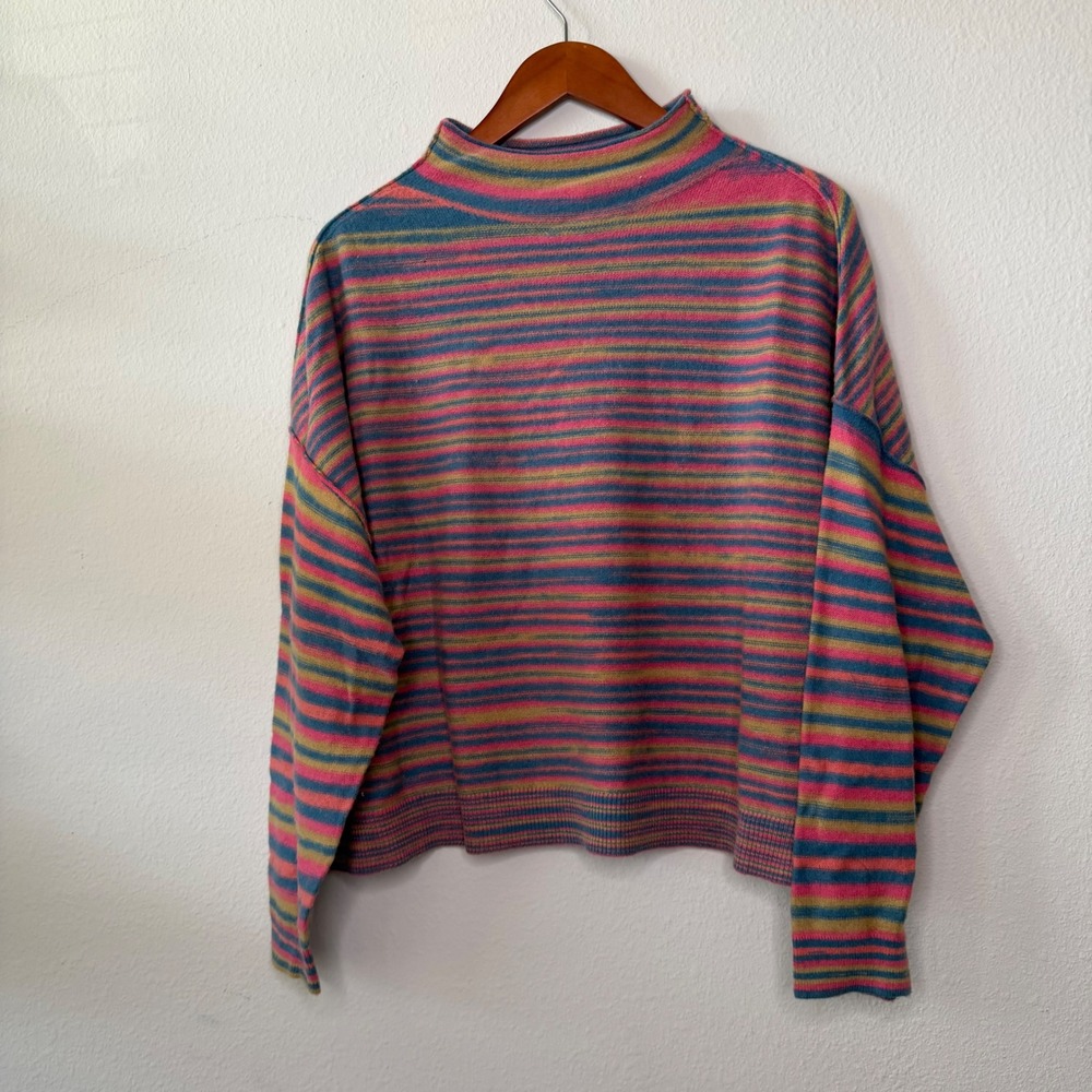 Anthropologie Pilcro Alani 100% Cashmere Colorful Striped Mock-Neck Sweater Sz M